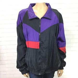 Vintage 90s Purple Colorblocked Windbreaker XL EUC